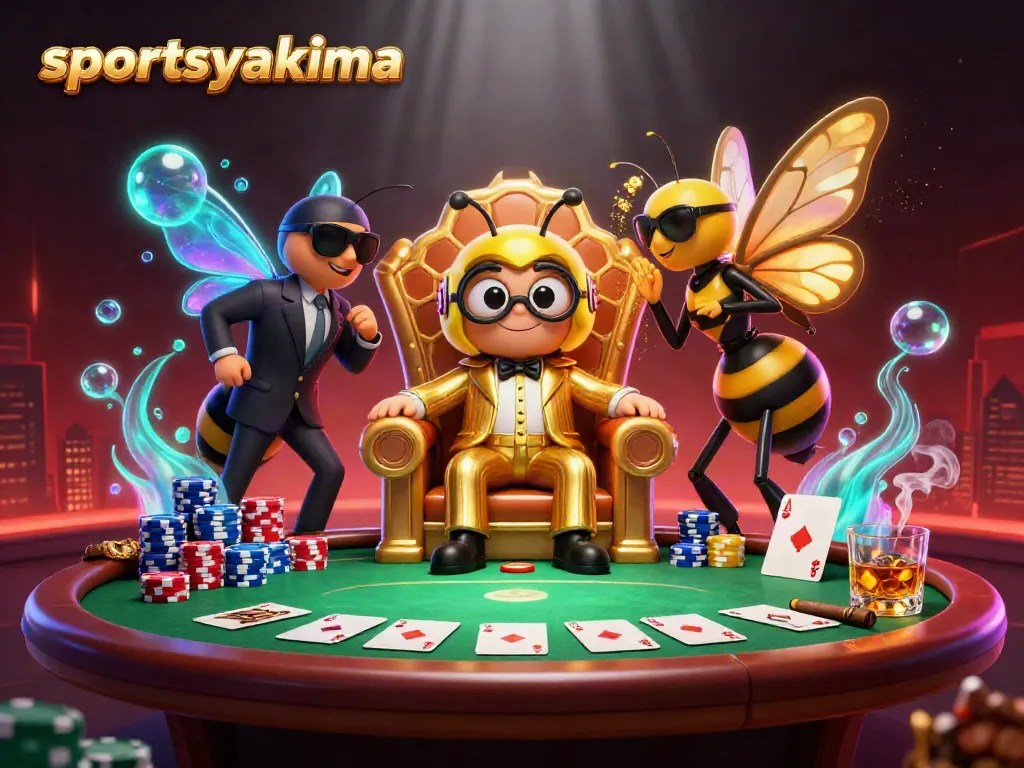 Engage with sportsyakima's thrilling betting atmosphere, showcasing a bumblebee mob boss with poker elements.