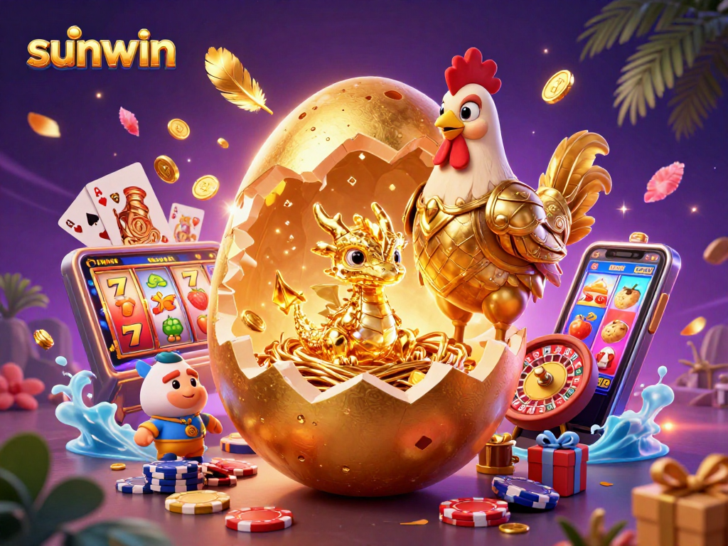 Experience exhilarating wins with sunwin's vibrant 3D casino illustration showcasing golden gaming treasures.