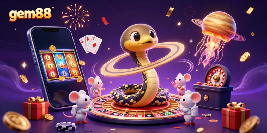 Experience thrilling gameplay at gem88 with cartoon astronauts betting on a cosmic roulette wheel.