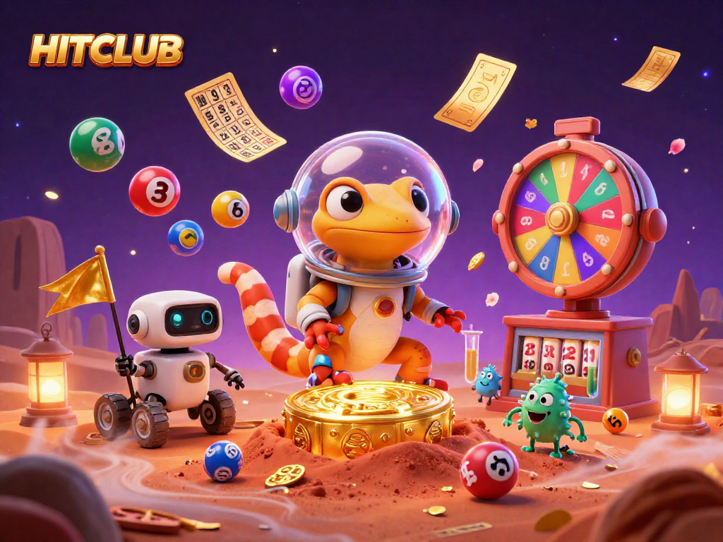 Engage with HITCLUB's vibrant gaming universe as the Martian gecko discovers a golden casino.