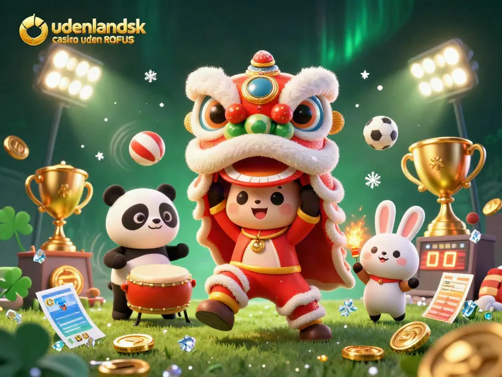 Experience the excitement of udenlandsk casino uden ROFUS with a vibrant 3D scene filled with festive elements and game action.
