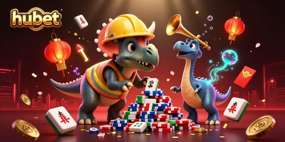 Experience the thrill of hubet casino action with vibrant characters building poker chip pyramids.