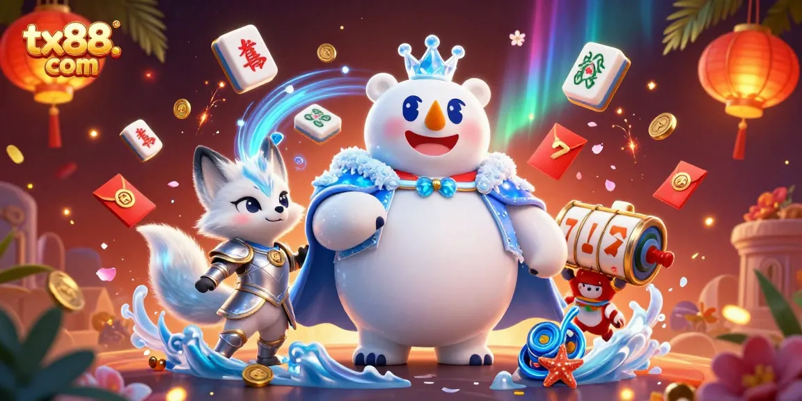 Experience thrilling gameplay at tx88. com with a dynamic casino scene featuring slots and vibrant characters.