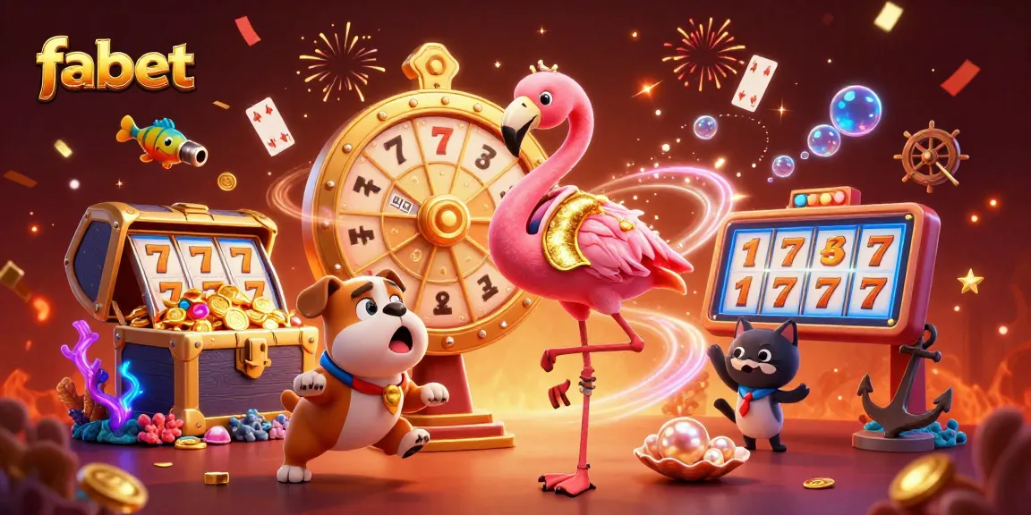 Engage with fabet’s thrilling slot games as vibrant characters celebrate big wins in a dynamic scene.