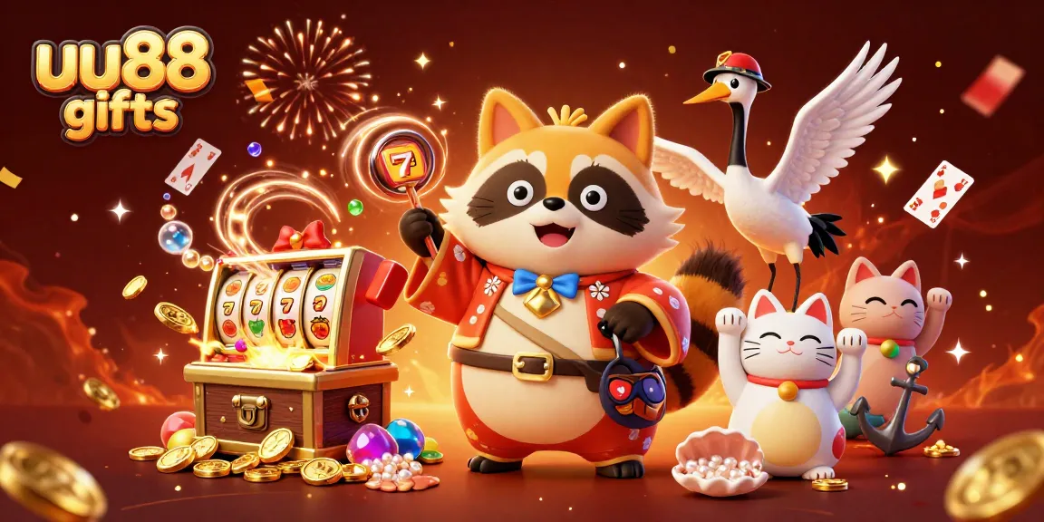 Spin the reels and win with uu88 gifts in this vibrant casino scene with lucky characters.