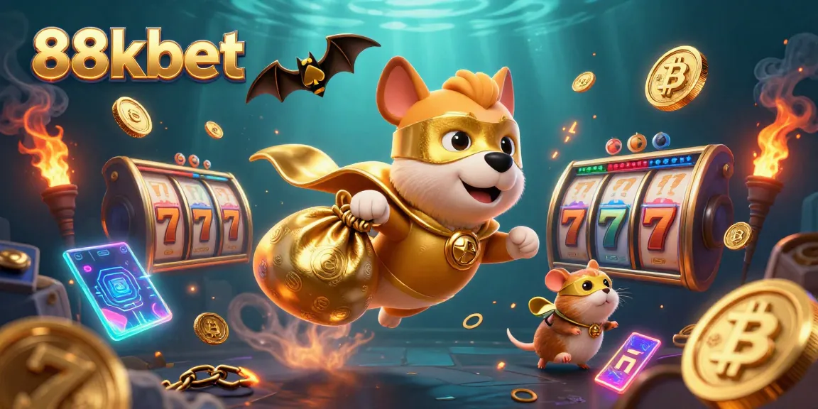 Experience thrilling wins at 88kbet with a heroic dog and hamster celebrating slot jackpots!